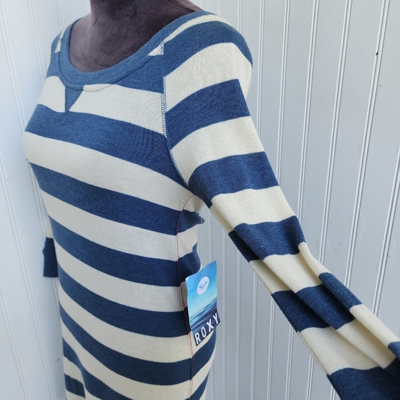 NWT Roxy Rain Shine Sweater Dress Blue Cream Striped Long Sleeve Stretch Sz S - Picture 6 of 14